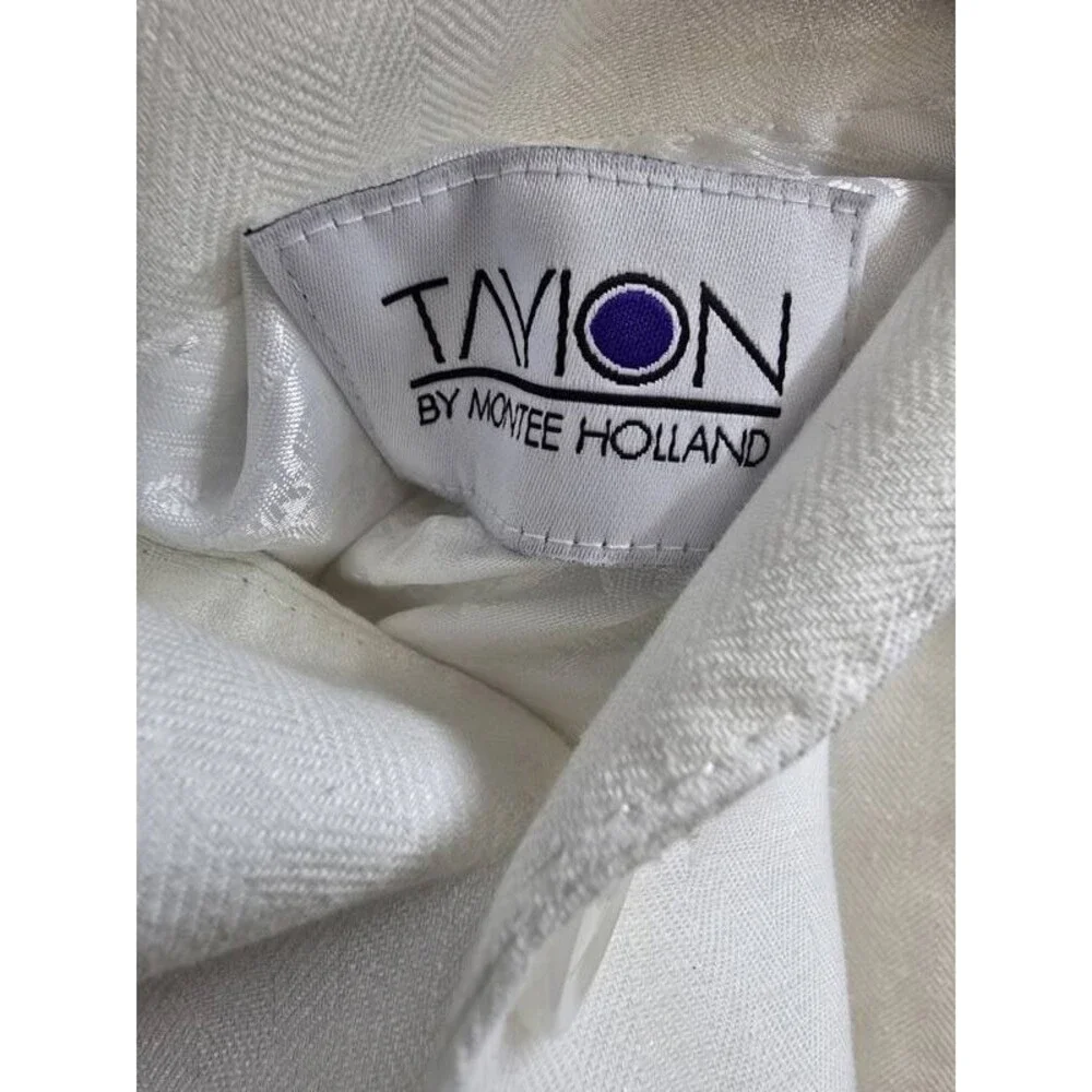 Tayion Collection Linen Two Button Blazer Jacket Men's 44L White Long Sleeve